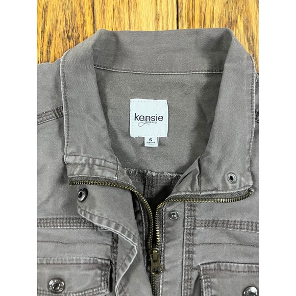 Kensie Women's Gray Utility Jacket Cargo Pockets Full Zip Military Style S - Picture 3 of 4